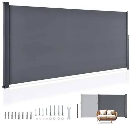 Juskys® Seitenmarkise Dubai 500 x 160 cm ausziehbar Blickdicht, Sichtschutz für Balkon & Terrasse, Seitenrollo Wandhalterung - anthrazit