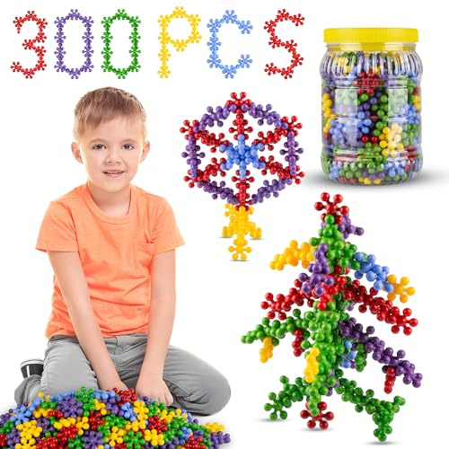 thinkmaster 300 Teile Konstruktionsspielzeug – Bausteine für Kinder ab 3 Jahren, Kreatives Bauspielzeug, Pädagogische Steckblumen, STEM Lernspielzeug, Sicher & Langlebig, Made in Europe