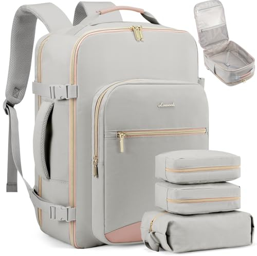 LOVEVOOK Handgepäck Rucksack Flugzeug, 40L Groß Reiserucksack Damen Kofferrucksack, Wasserdicht Reisetasche für 17 Zoll Laptop, Travel Backpack für Reise Geschäftsreise Business Wandern Weekend Grau