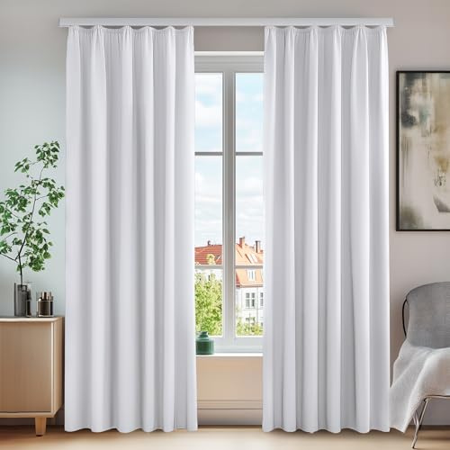 Deconovo Thermo Gardinen verdunklungsvorhänge mit Kräuselband, 245x140 cm(HöhexBreite), Silber Grau, 2er Set
