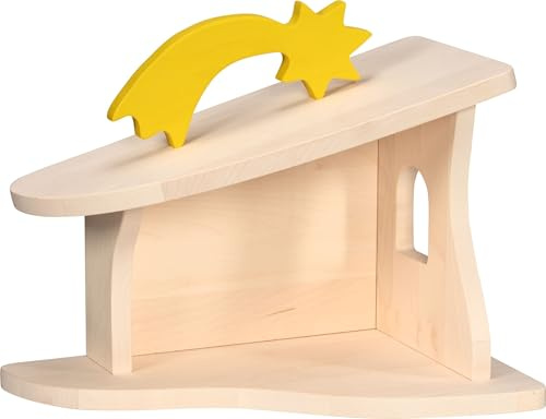 HOLZTIGER 80617 - Stall/Krippe, handgearbeit aus Ahornholz, inkl. Weihnachtsstern, wasserbasierte Farbe, fördert Fantasie & Kreativität, Made IN Europe, 40x25x29cm, OHNE Figuren