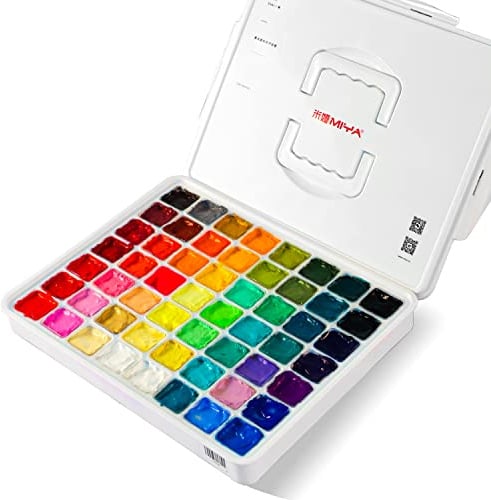 ABEIER HIMI Gouache Farben Set, 56 Farben x 30 ml mit tragbarer Tragetasche | einzigartiges Jelly Cup-Design, ungiftig, für Leinwand-Aquarellpapier, perfekt für Anfänger, Studenten, Künstler