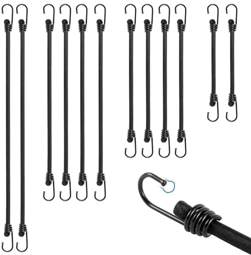 TaoTazon Spanngummi mit Haken, Expander mit Haken 12 Stück, Verschiedene Universalgrößen Gepäckspanner mit Haken, Extra Stark Spanngurte mit Haken für Tarps Fahrräder Motorräder Auto Ladung usw