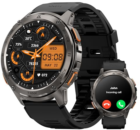 KOSPET Tank T3 Smartwatch Herren mit Telefonfunktion | 15 Tage Akkulaufzeit,5ATM Wasserdicht Fitnessuhr mit 1,43 AMOLED Display,170+ Sportmodi