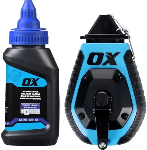 OX Trade 30m Schlagschnur-Set – ABS-Gehäuse mit robuster Linie, 6:1 Übersetzung & 118ml Blaues Markierpulver