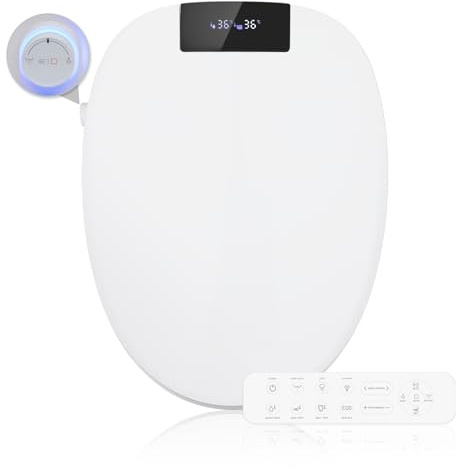 Kwanner Bidet Toilettensitz mit Beheizung, 2-in-1 Selbstreinigungsfunktion, 3-stufig verstellbarer Wasserdruck, Oszillationsfunktion, Einfache Montage für Standardtoiletten (Weiß Modern)