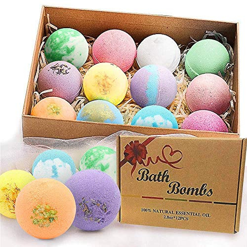 Badebomben Geschenkset Bio natürliche ätherische Öle, entspannen und befeuchten trockene Haut, 2,8 Unzen * 12 PCS BOENFU Luxus-Spa-Bomben für Freundinnen, Mütter, Väter, Kinder, Ehefrauen