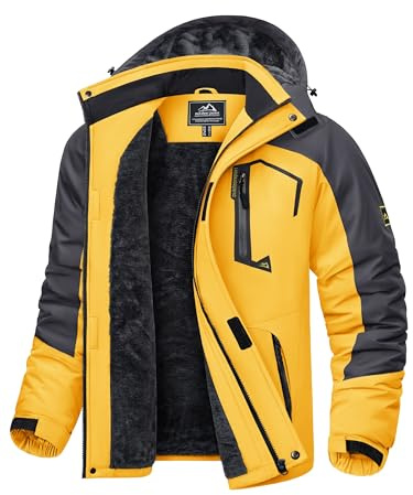 KEFITEVD Herren Skijacke Atmungsaktiv Warm Gefüttert Winterjacke mit Abnehmbarer Kapuze Snowboardjacke Wasserdicht Outdoorjacke