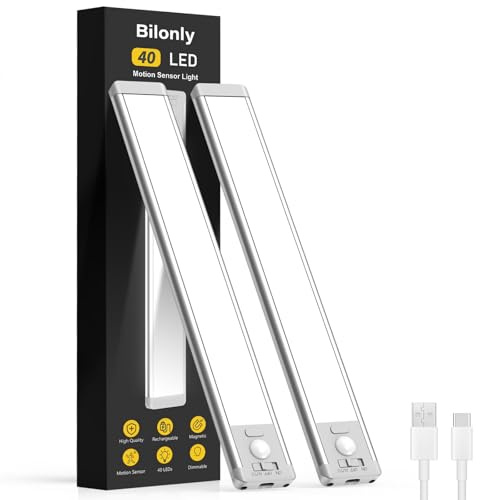 Schrankbeleuchtung Led Lampe mit Bewegungsmelder, Unterbauleuchte Küche LED | Superhell Küche Licht Sensor, 25cm1800mAh Aufladbar Dimmbar Schranklicht für Kleiderschrank Küche Treppe 2 Stück