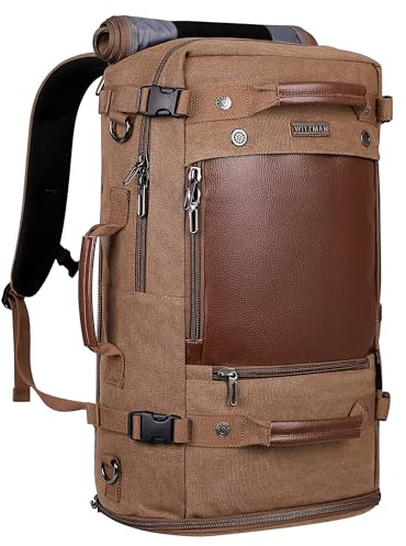 WITZMAN Canvas Reiserucksack Herren Groß Vintage Rucksack Fit 17 Zoll Laptop mit Schuhfach Herren für Reisen(A2021 Braun)