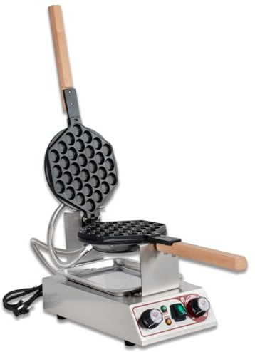 Beeketal 'BWA-10' Profi Bubble Waffeleisen mit antihaft Backplatten, Edelstahl Gehäuse, 50-250 °C, Timer: 0-5 Minuten und Teig Auffangschale - Gastro Waffelautomat speziell für Bubble Waffeln