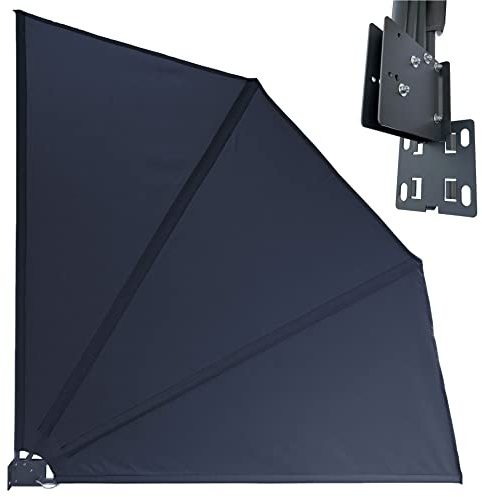QUICK STAR Balkonfächer 140 x 140 cm Grau, Easy Mount Wandplatte, Balkon Sichtschutz Fächer Blickdicht, Windschutz Trennwand Wetterfest