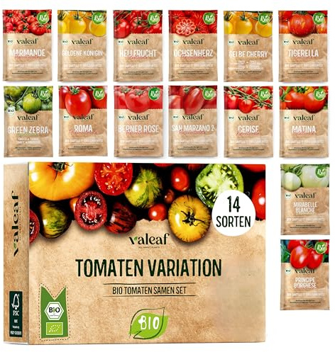 BIO Tomaten Samen Set - 14 Sorten Tomatensamen aus biologischem Anbau, samenfestes Tomaten Saatgut, Bio Tomatensamen Set für Küche, Balkon oder Garten, 14er Pflanzensamen Set