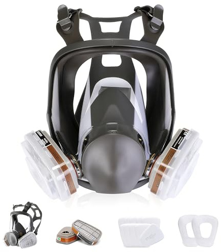 HOLULO Vollgesichtsmaske Atemschutzmaske Staub mit 10 Filter, 15 in 1 Staubmaske Wiederverwendbare Staubschutzmaske für Schleifen Lackieren Polieren Feinstaub, Gasmaske Lackiermaske mit Filter