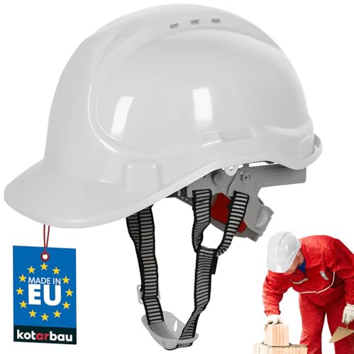 KOTARBAU® Bauhelm – Bauarbeiterhelm - Schutzhelm für die Baustelle – Arbeitshelm – Arbeitssicherheit – Verstellbar – Weiß