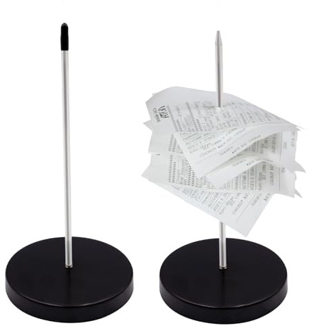 pangutheos 2 Stück Zettelspießer, Legierung Chrom Papier Spike Abnehmbar Kassenbon Halter mit Rundem Sockel Memo Halter Spike für Restaurants Büros Geschäfte (Schwarz)