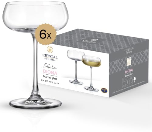 Crystal Bohemia Cocktailgläser - 6er Set, je 300 ml, spülmaschinenfest, kratzfest & langlebig - Luxuriöse Gläser aus Kristallglas - Ideal für Cocktails, Longdrinks & stilvolle Anlässe