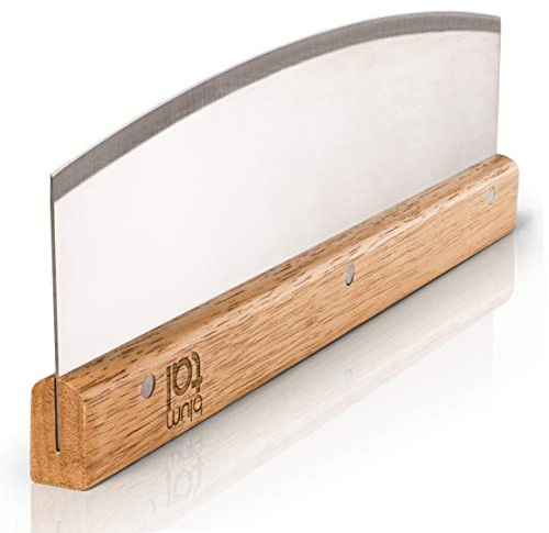 Blumtal Pizzaschneider Edelstahl - Profi Pizzamesser Mit 32cm Klinge - Rostfreier Pizza Cutter - Scharfes Wiegemesser + Holzgriff