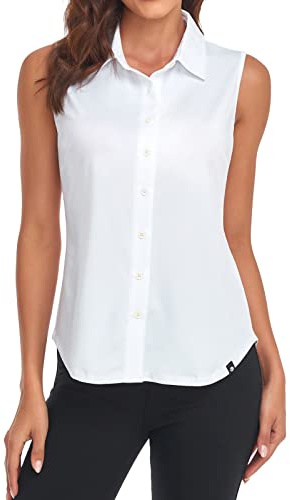 Soneven Bluse Damen Elegant Sport Tank Top mit Kragen Damen Ärmellos Poloshirt Golf Polo Sommer Oberteil Atmungsaktiv T-Shirt Bluse-Weiß XL