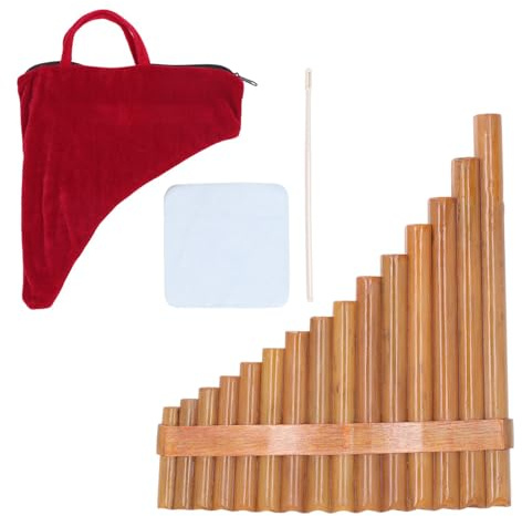 Panflöte Kaufen, Professionelle Panflöte, Holz-Riemen Pan Flute, G-Moll Panfloete, mit 15 Rohre, Tragetasche und Reinigungstuch, für Musikaufnahmen, Bühnenauftritte und Übung(Rechtshänder)