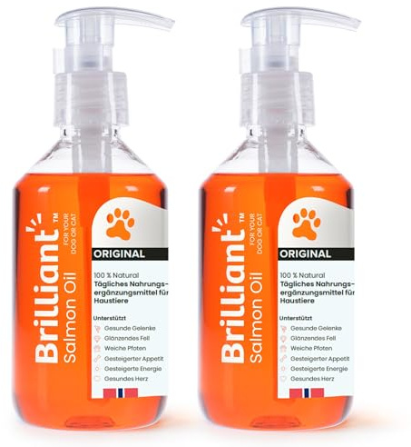 Hofseth BioCare BRILLIANT | Norwegisches Lachsöl für Katzen und Hunde Fördert glänzende Mäntel | Verbesserter Appetit | Weiche Pfoten | Energie erhöhen | Nicht GVO | 2 x 300ml