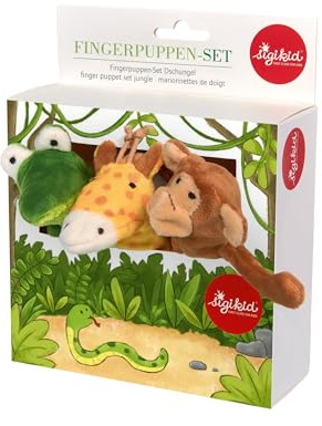 SIGIKID 42493 Fingerpuppen-Set Dschungel My Little Theatre Mädchen und Jungen Babyspielzeug empfohlen ab 6 Monaten braun/grün/orange