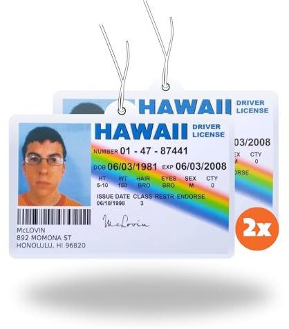 2x Duftbaum mit,McLovin' Motiv, Autoduft Duftspender lustig, Auto tuning, Lufterfrischer, Duftanhänger Wagen, Mc Lovin Führerschein