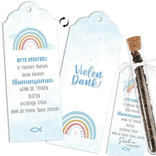 BOFUNX 30 Stücke Taufe Geschenkanhänger Blumensamen Geschenkanhänger Danke Geschenketiketten Papieranhänger Tags für Taufe Gastgeschenke - Ohne Blumensamen