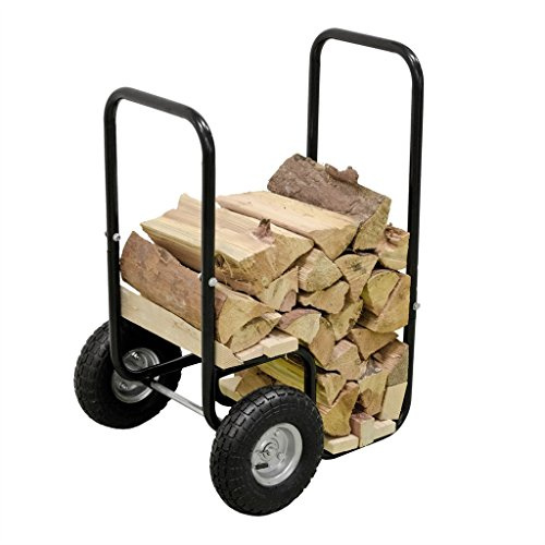 TP Kaminholzwagen 57×55×101cm / schwarzer Brennholz-Wagen & Regal aus Stahl mit 2 Luftreifen mit Einer Traglast bis 80kg - Sackkarre Transportwagen