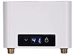 Elektronischer Durchlauferhitze Dusche, 220V elektrische Warmwasserbereiter Temperaturwahl 30-52 °C mit Bad Dusche Kit, für Handwaschbecken, Küche, Bad, Waschbecken (5500W ohne Duschset, Weiß)