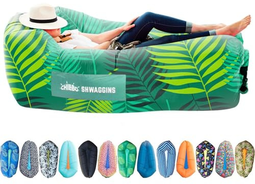 Chillbo Shwaggins Aufblasbare Couch, Cooler aufblasbarer Stuhl. Verbessere Dein Campingzubehör. Der einfache Aufbau ist perfekt für Wanderausrüstung, Strandkorb und Musikfestivals. Grüne Blätter