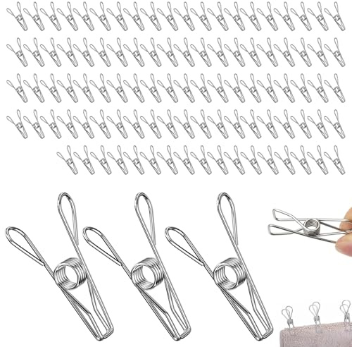 Rseuphiee 100 Stück Wascheklammern, Wäscheklammern Edelstahl | Wäscheleine Klammern aus Edelstahl, Multifunktions Metallklammern, für Handtuch, Kleidung, Socken, Clothesline, Papierdateien