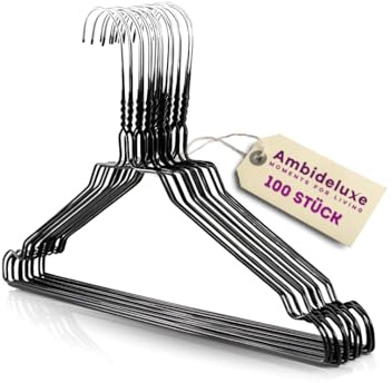 Ambideluxe | 100 Drahtbügel Schwarz | Hosenbügel | Metall Kleiderbügel mit Zinkbeschichtung & PE-Ummantelung | Platzsparende & langlebige Drahtkleiderbügel | Für Schrank, Garderobe & Wäscherei