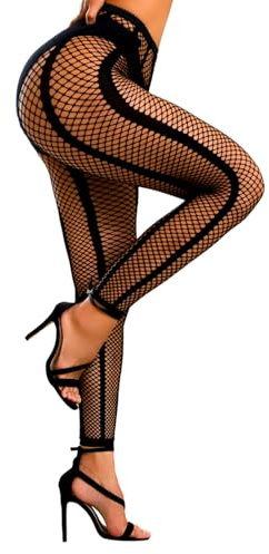 Buitifo Damen Sexy Strumpfhosen Fischernetz Eröffnung Leggings Streifen Pantihose Dessous Hosen(Schwarz T1,Einheitsgröße)