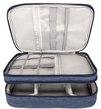 Ruyosn Kabel Organizer Tasche Wasserdicht Kabeltasche Groß Festplattentasche Elektronische Tasche Doppelschicht Elektro Organizer Cable Bag Elektronik Zubehör Organisator Kabel Power Bank Blau