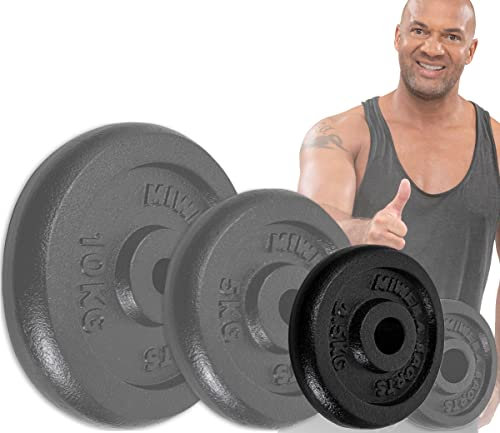Miweba Sports Hantelscheiben Set HSG | 𝐏𝐫𝐨𝐟𝐢 Hanteln - 1.25-10.0 Kg Hantelscheibe - Hantel Scheiben - Gusseisen Gewichte - Ø 30/31 mm - Hantelset - Gewichtsscheiben - Hantelgewicht (4x 2.5 Kg)