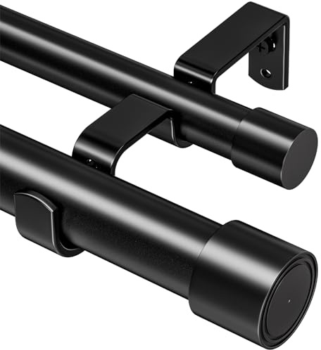 Mavivegue Gardinenstange 2 läufig, Edelstahl, 79-180 cm, Schwarz | Doppelläufig für 2 Gardinen. Rostfrei. Ø 2.54 cm. Einfache Montage. Für Wohnzimmer, Schlafzimmer, Küche & Balkontür.