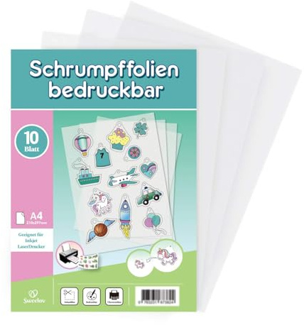 Sweelov 10 Schrumpffolien Bedruckbar-zum Basteln Kinder DIY Handwerk - Schrumpfende Plastikfolien für Zauberhaftes Bastelset