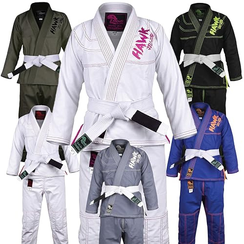 HAWK Jiu Jitsu Hawk Kids Brazilian Jiu Jitsu Anzug Jugend Kinder BJJ Gi Kimonos Boys & Girls BJJ Uniform Leichte Preshrunk Perlen-Webart-Stoff Mädchen Weiß K0