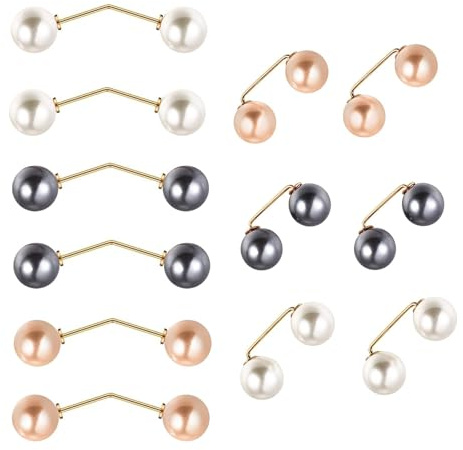 12 Stück Künstliche Perlen Broschen für Kleidung,Doppel Faux Kragen Schal Clip Doppelköpfige Perlen Cardigan-Brosche Ausschnitt Brosche Pullover Kleidung Sweater Shawl Clip