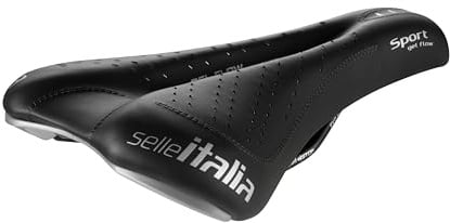 Selle Italia SPORT Gel Flow – Sattel für Stadtfahrräder, Trekkingräder, Citybikes, mit anatomischem Loch und Schiene aus FEC-Legierung – Größe S2, Schwarz