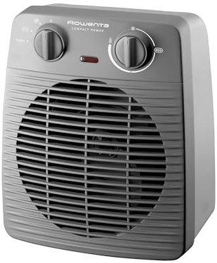 Rowenta Compact Power Heizlüfter, 2 Leistungsstufen, kompakte Abmessungen | Thermostat, Kühlstufe, Tragegriff, Grau, Hellgrau, SO2212F0