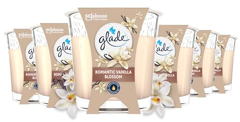 Glade Duft-Kerze im Glas, Romantic Vanilla Blossom, 6er Pack (6 x 112 g), bis zu 27 Stunden Brenndauer pro Kerze