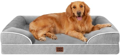 EHEYCIGA Orthopädisches Hundebett Grosse Hunde, 112x81cm, Memory Foam Hundekorb XL, Waschbar Hundesofa Wasserdicht rutschfest, Hundecouch mit Hohem Rand, Grau