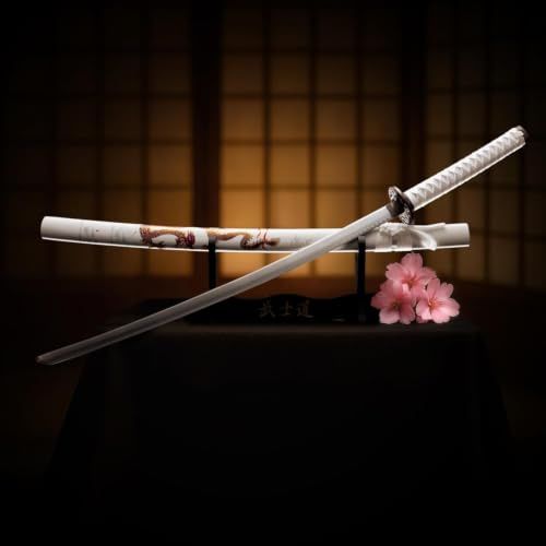 57 SPECIAL REPLICAS Japanische Deko Katana Schwert Echt Metall | Scheide & Ständer Inkl., Historisches Design, Kohlenstoffstahl, Poliert, Wartungspflichtig, Handgefertigte Details