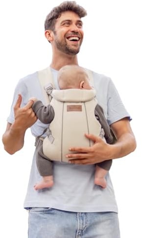 Jané Dual Ergonomische Babytrage, Ab Geburt (3,5–15 kg), 3 Tragepositionen, Gepolstert und Atmungsaktiv, Beige