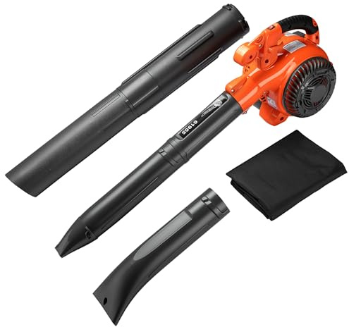 Wiltec 3in1 Laubbläser, Laubsauger u. Laubhäcksler, Laubgebläse 1 PS mit 26ccm, beninbetriebener Laubstaubsauger, Gartenhäcksler mit 50 l Fangsack