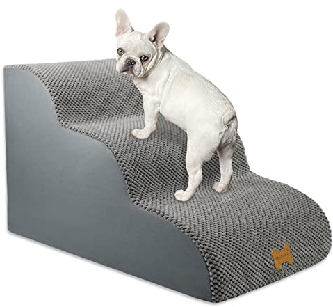 Nepfaivy Hundetreppe für Kleine Hunde 3-Stufig, Haustiertreppe für Bett und Sofa aus Hochdichtem Schwamm, Hunde Treppe Hunderampe mit Abnehmbarem, Waschbarem Bezug und Rutschfestem Boden, 60x40x40cm
