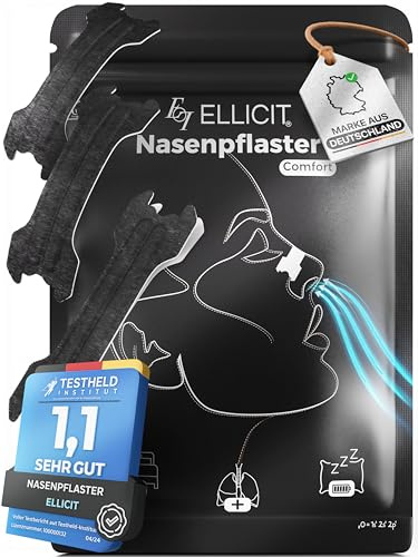 Ellicit Nasenpflaster Schwarz 30 Stk Nose Strips bei Schnarchen & für Sport | Nasenstrips Comfort, hautfreundlicher Kleber für sicheren Halt, öffnet Nase für eine freie Atmung & mehr Schlafqualität