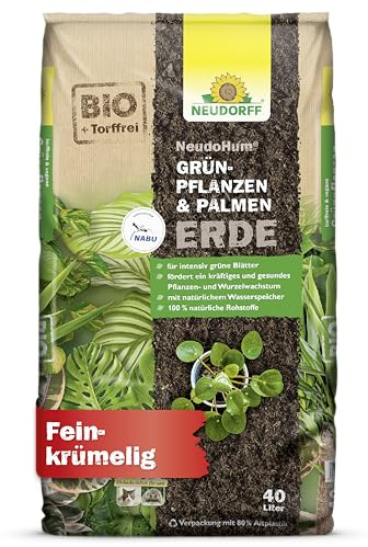 Neudorff NeudoHum GrünpflanzenErde 40 Liter - Palmenerde Torffreie Erde für Palmen - Monstera Erde ohne Torf fördert gesunde Zimmerpflanzen mit grünen Blättern - 100% vegan
